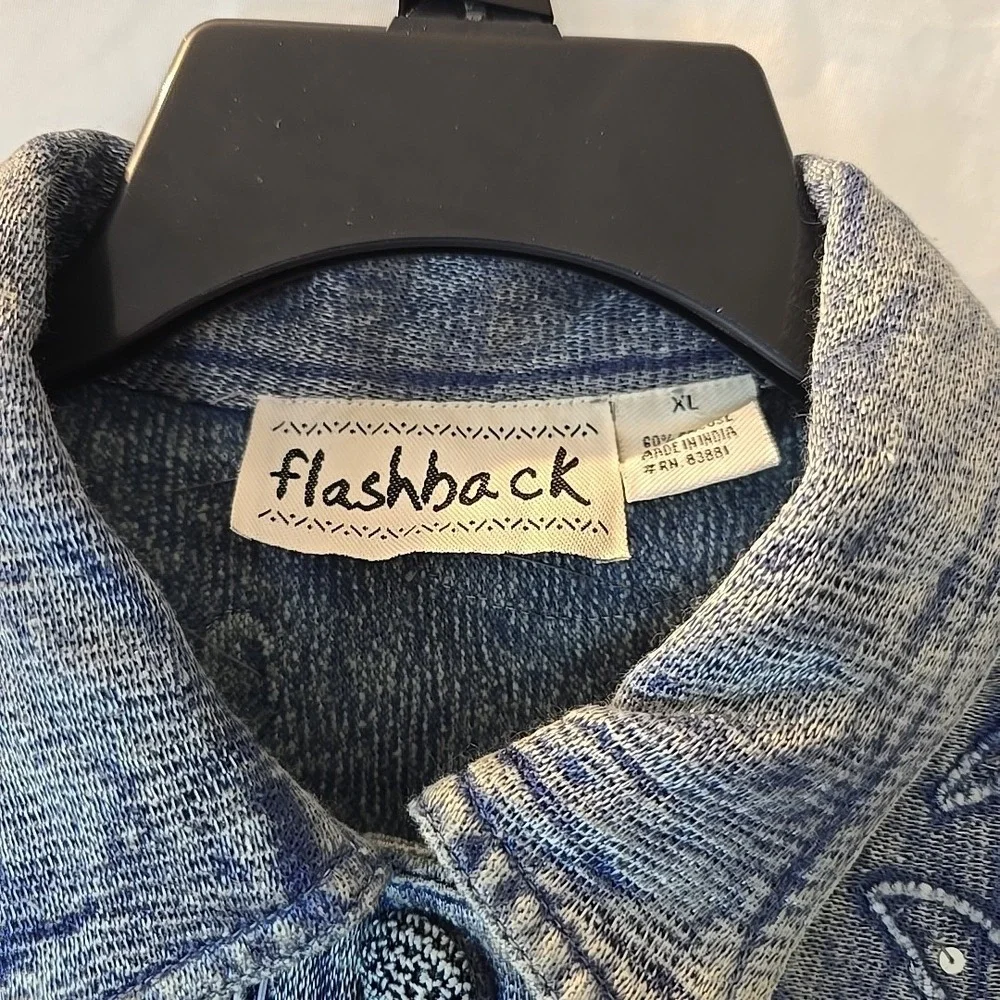 Vintage Flashback Jacket Metallic Blue Floral Detail Lace Embroidered Sequins XL